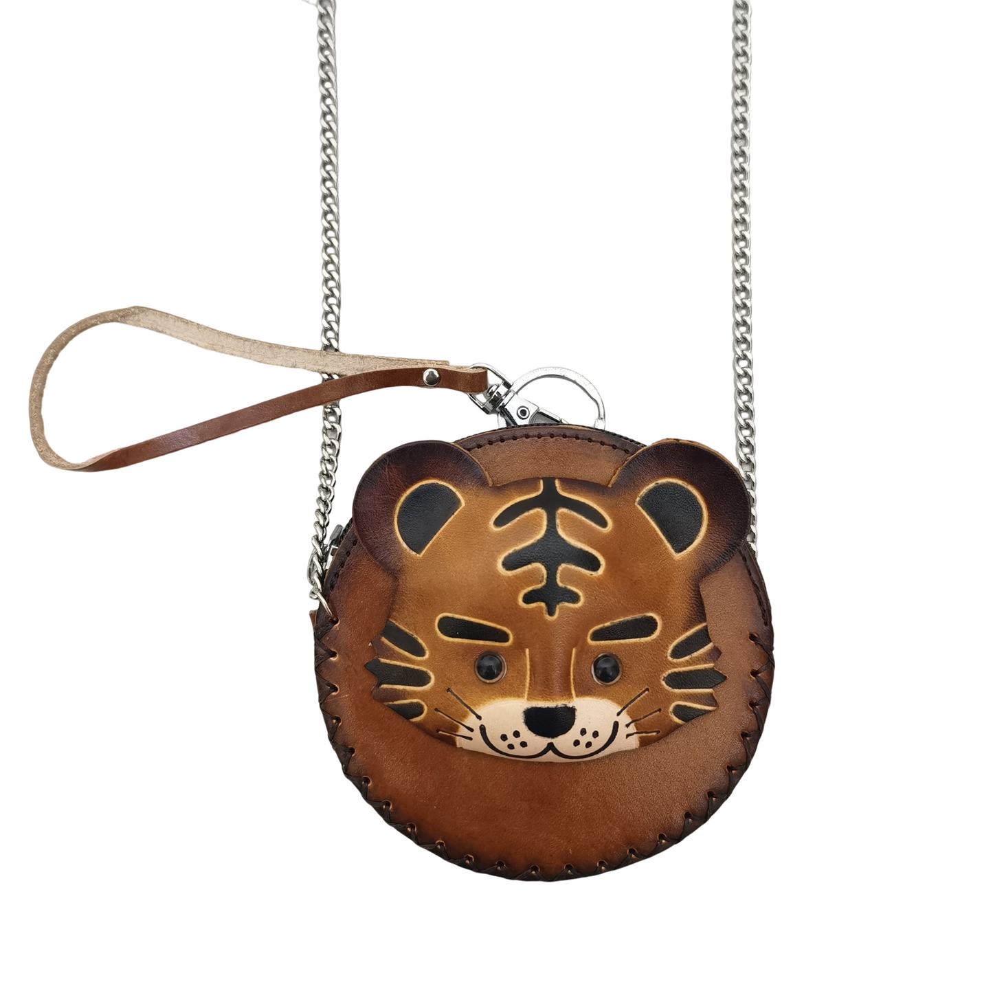 Children's cowhide leather circular pouch Animals design