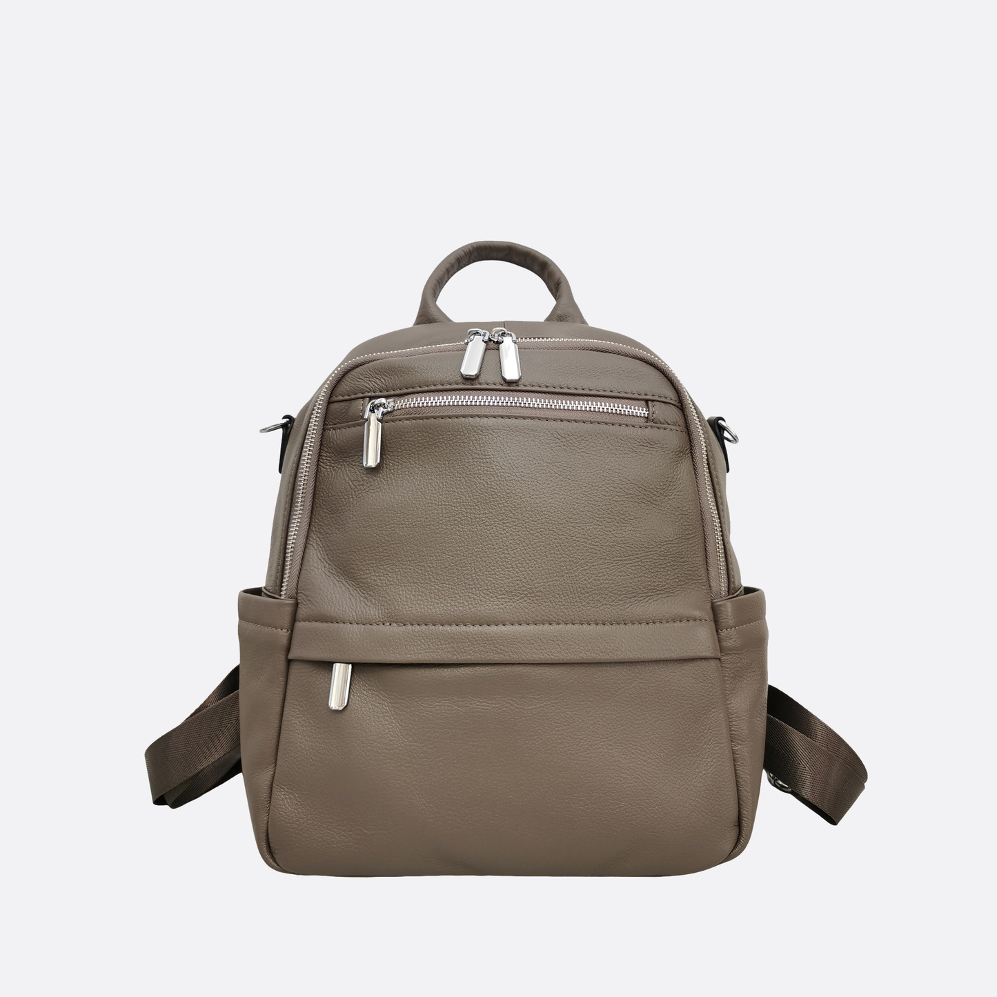 Women's multi zip cowhide leather backpack
