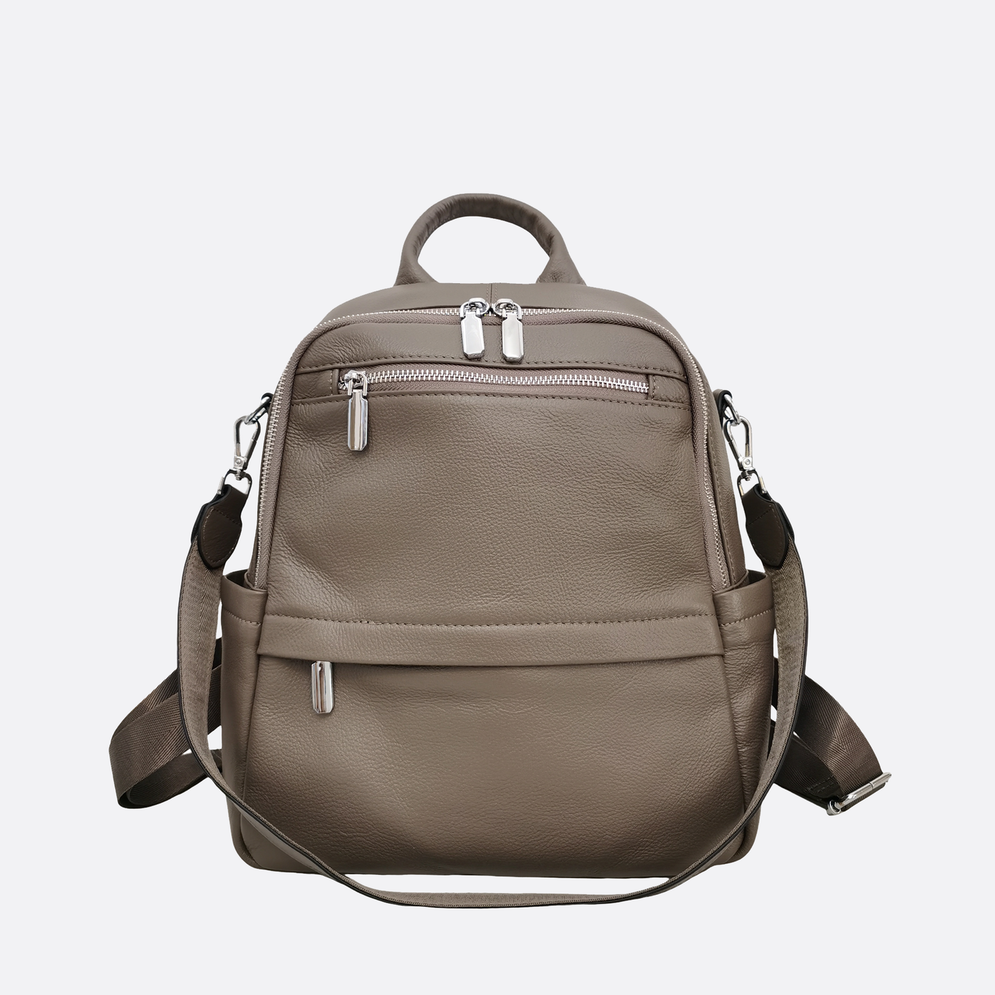 Women's multi zip cowhide leather backpack