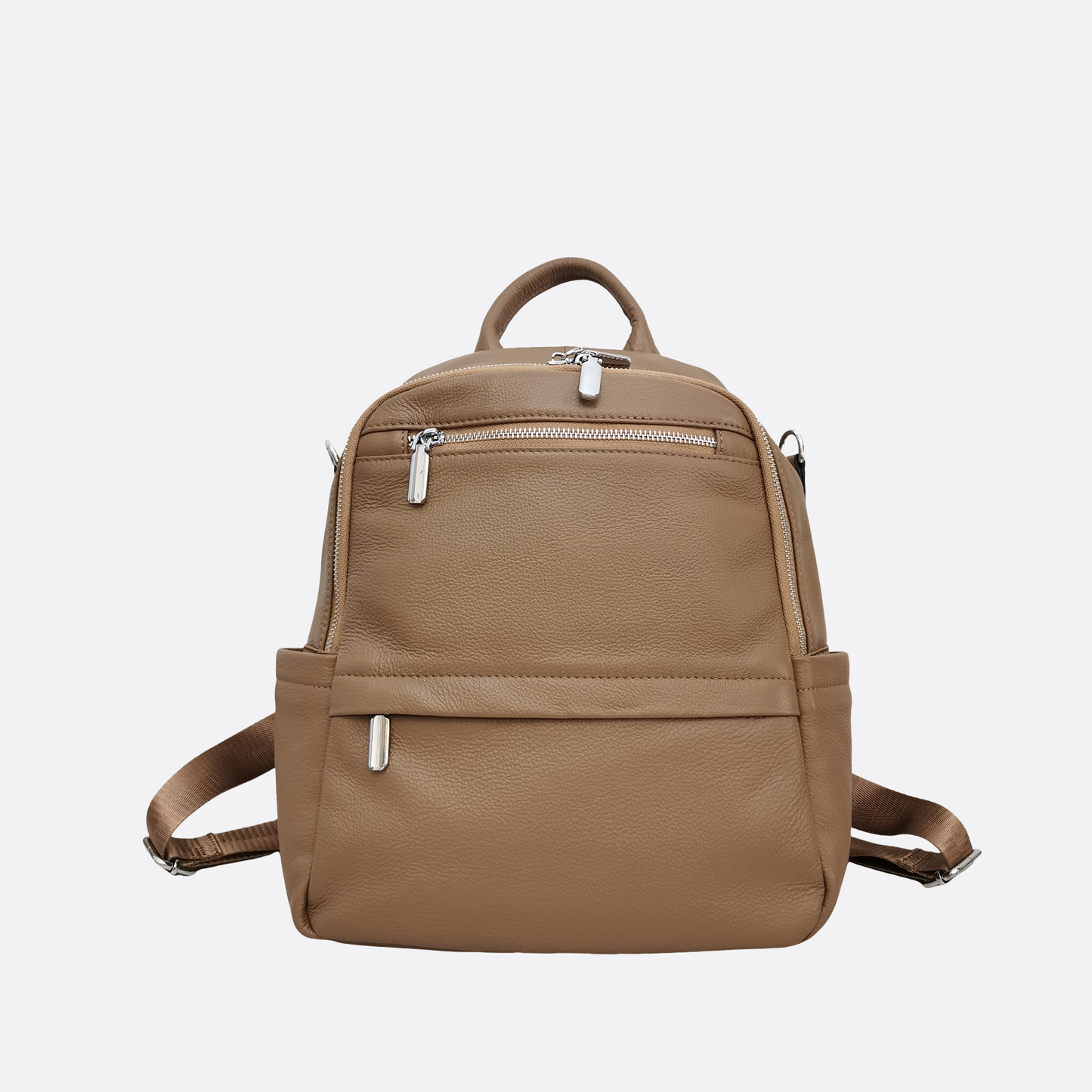 Women's multi zip cowhide leather backpack