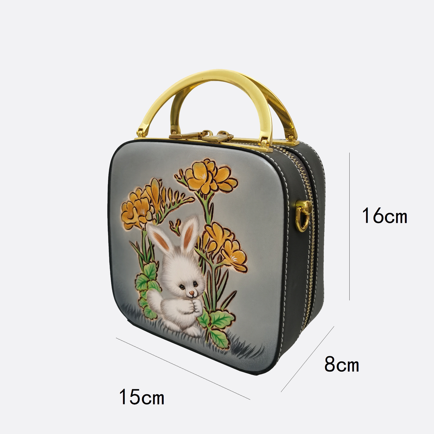 Women's genuine cowhide leather engraved handbag Square design