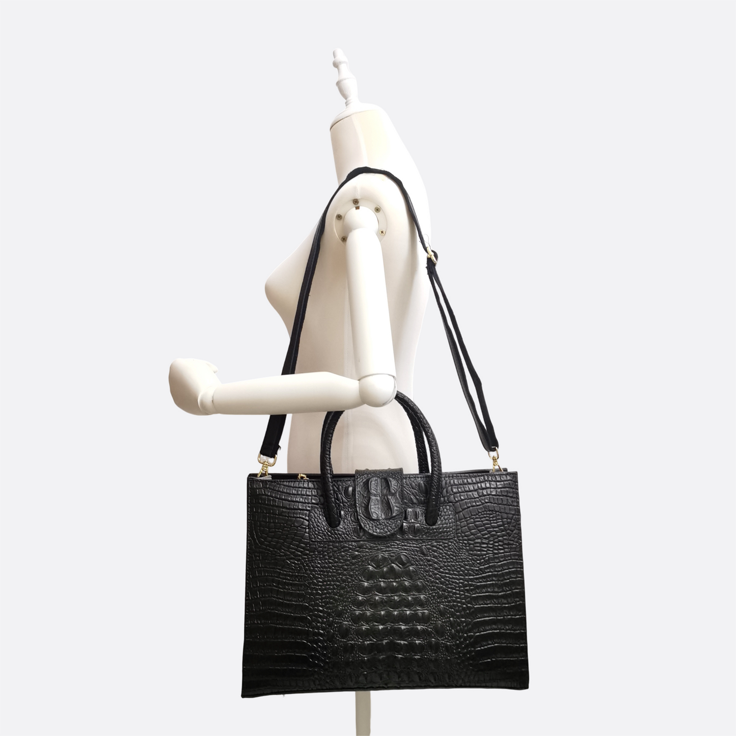 Women's genuine cowhide leather handbag briefcase laptop bag Potter V2 design in crocodile print