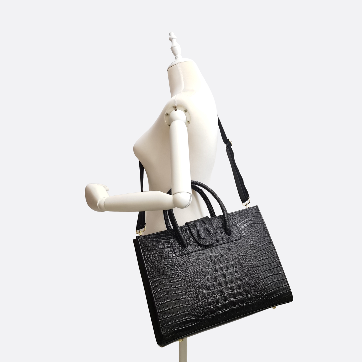 Women's genuine cowhide leather handbag briefcase laptop bag Potter V2 design in crocodile print