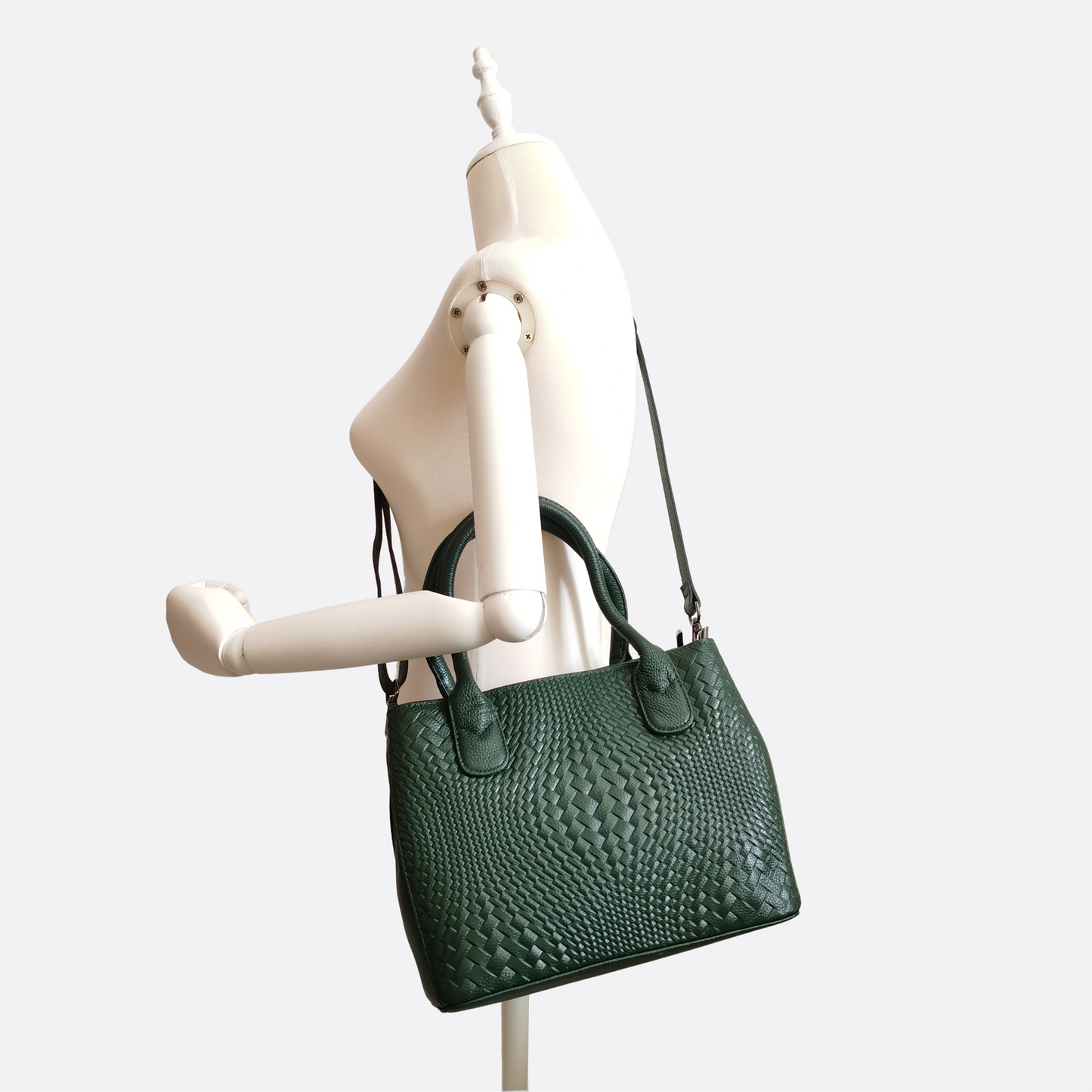 Women's genuine cowhide leather handbag Potter design in woven print