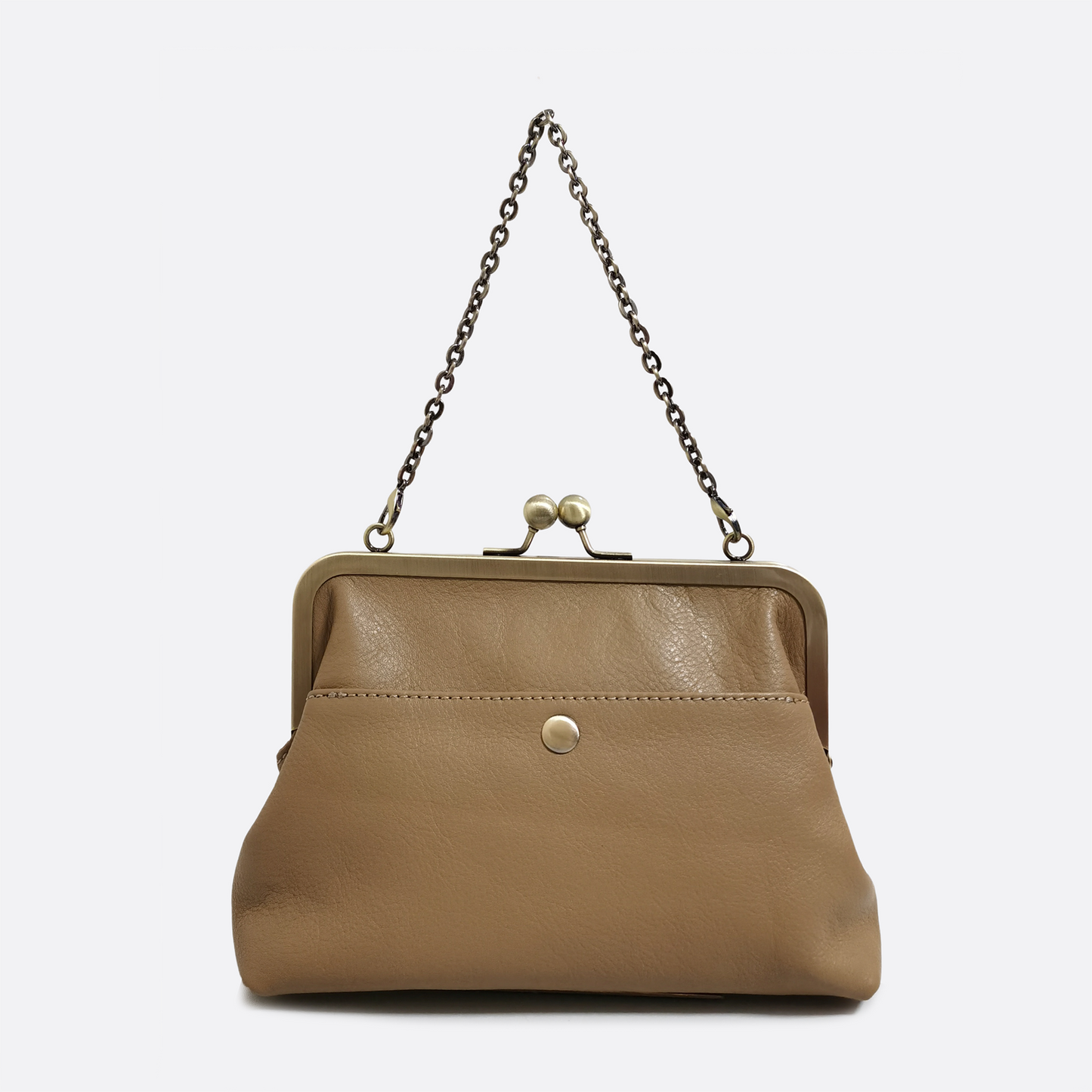 Women's genuine cowhide leather kiss lock vintage clutch handbag