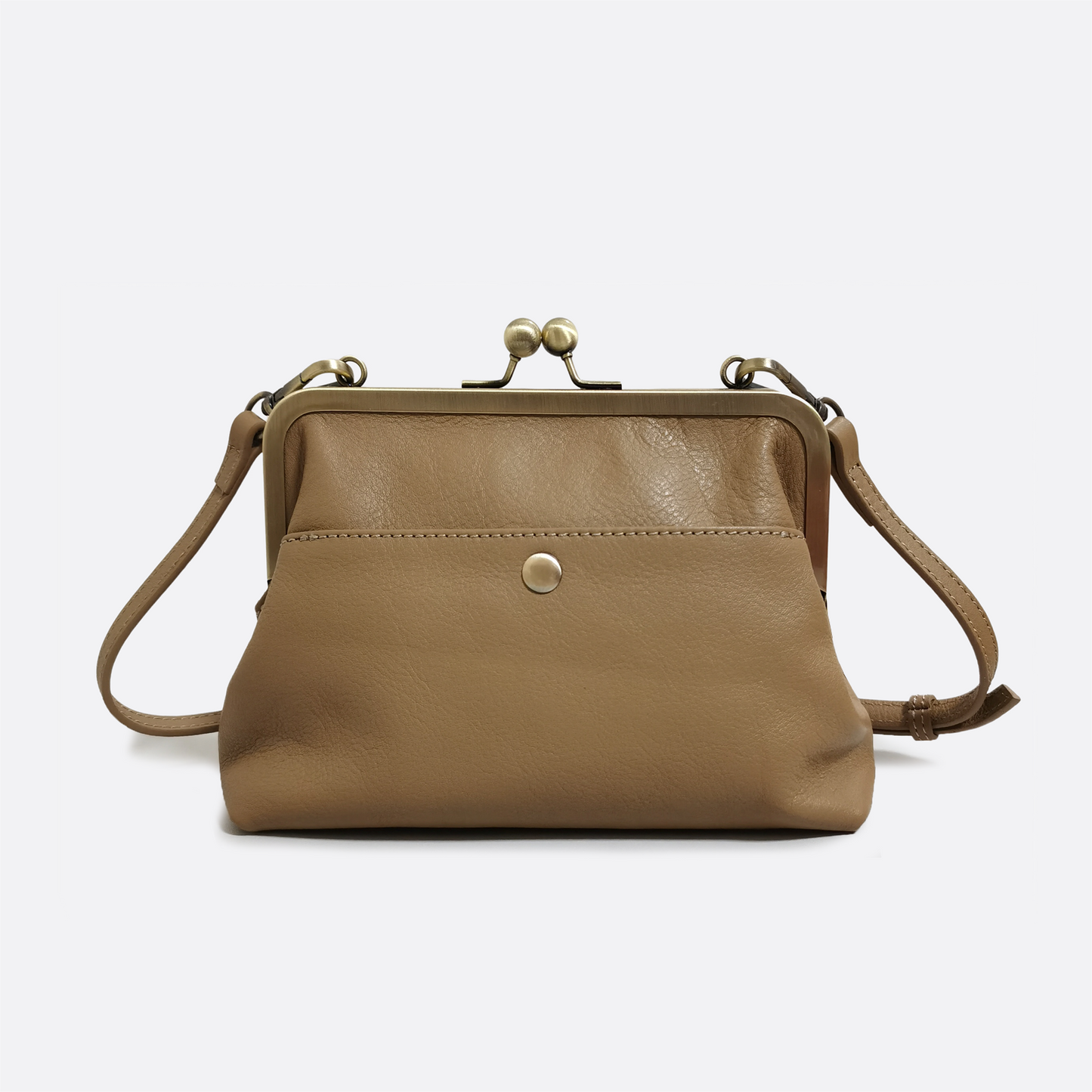 Women's genuine cowhide leather kiss lock vintage clutch handbag