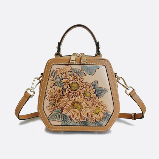 Women's genuine cowhide leather engraved handbag Klos V2 design