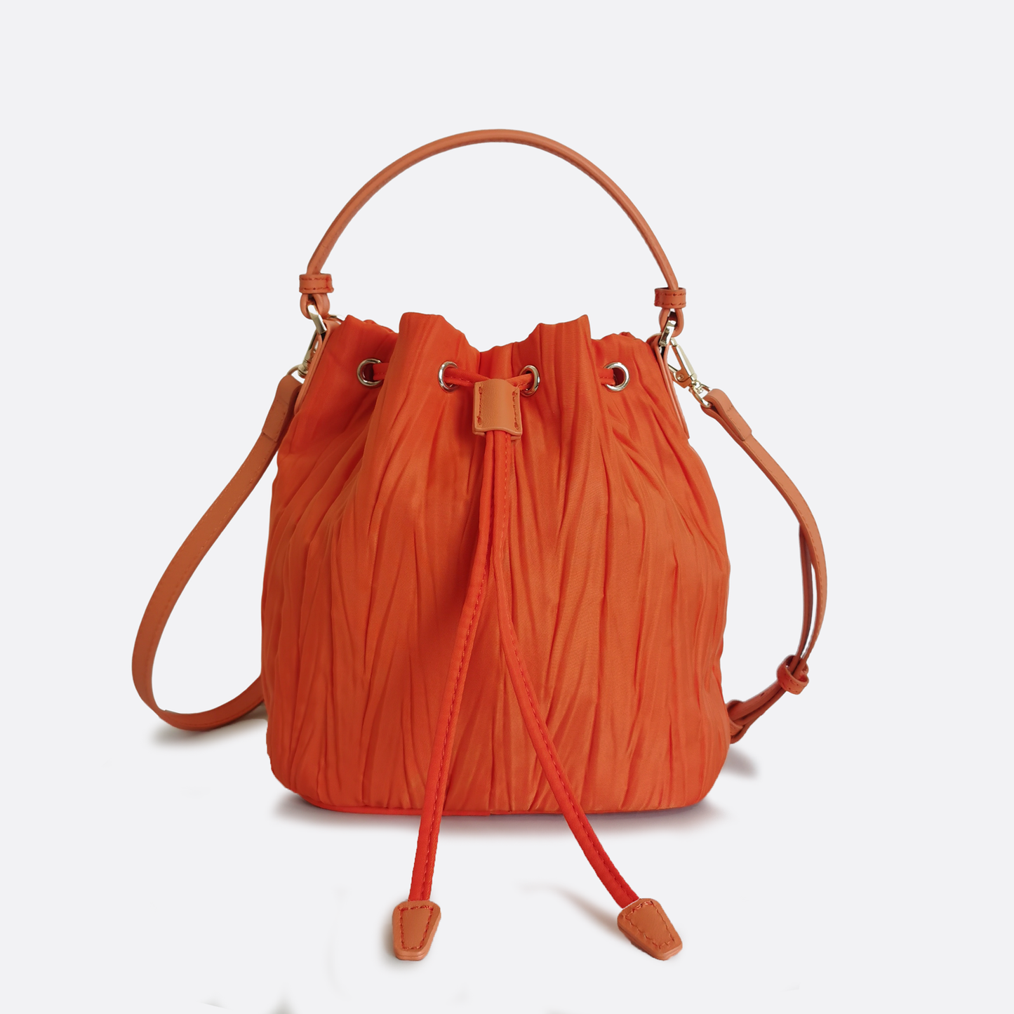 Women's nylon mix genuine cowhide leather bucket bag