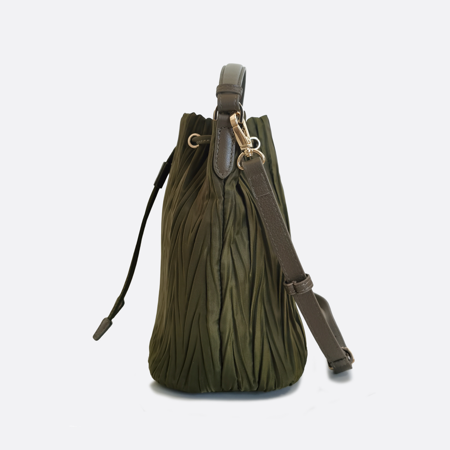 Women's nylon mix genuine cowhide leather bucket bag