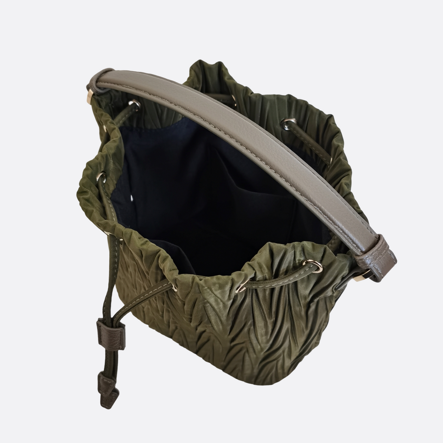 Women's nylon mix genuine cowhide leather bucket bag