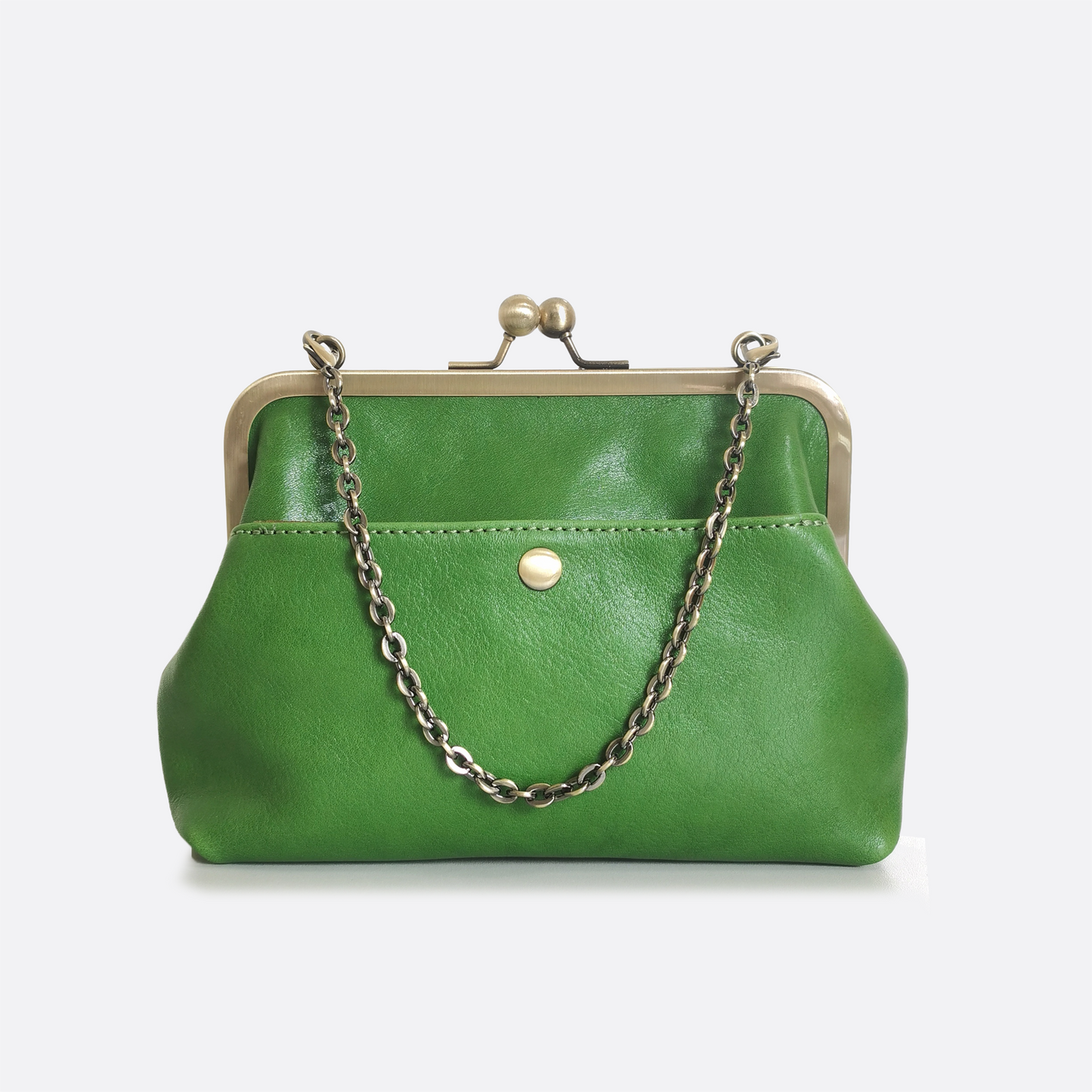 Women's genuine cowhide leather kiss lock vintage clutch handbag