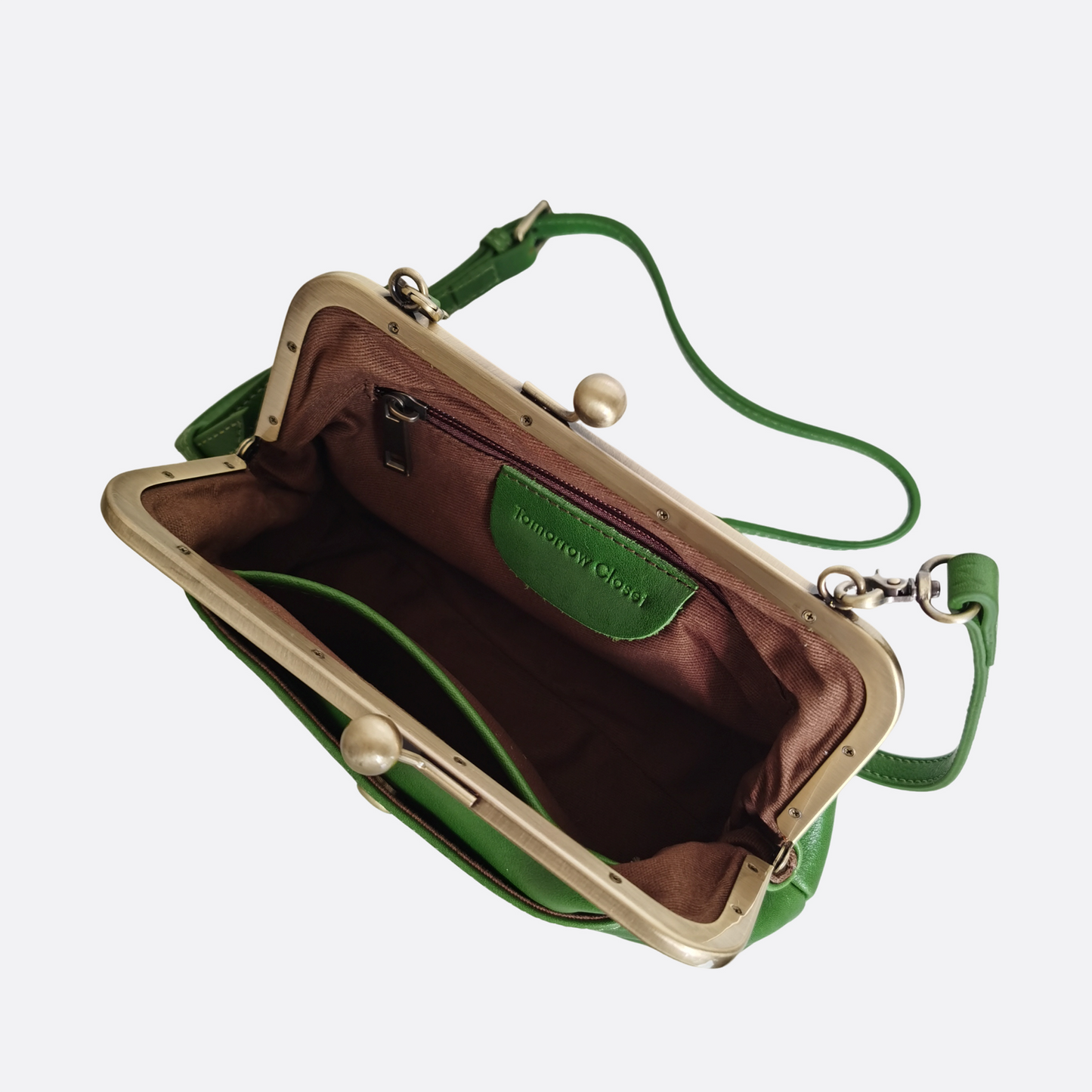 Women's genuine cowhide leather kiss lock vintage clutch handbag