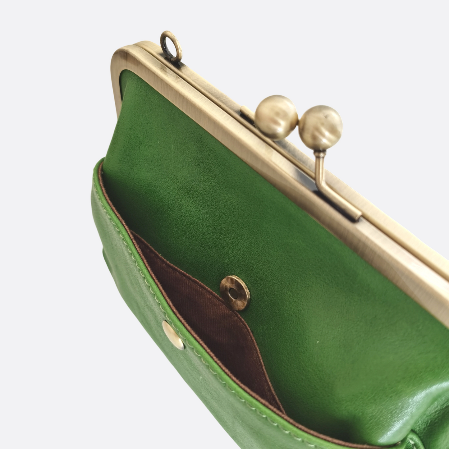 Women's genuine cowhide leather kiss lock vintage clutch handbag