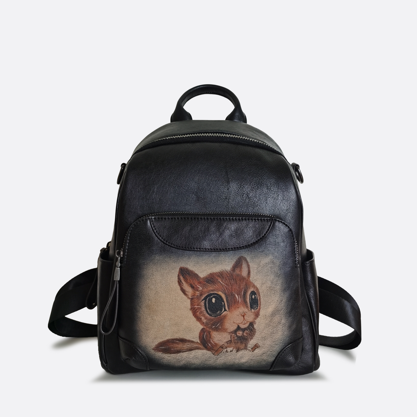 Women's genuine cowhide leather sling bag/backpack Squirrel design
