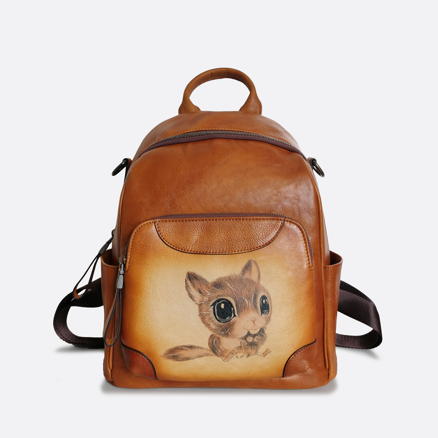 Women's genuine cowhide leather sling bag/backpack Squirrel design