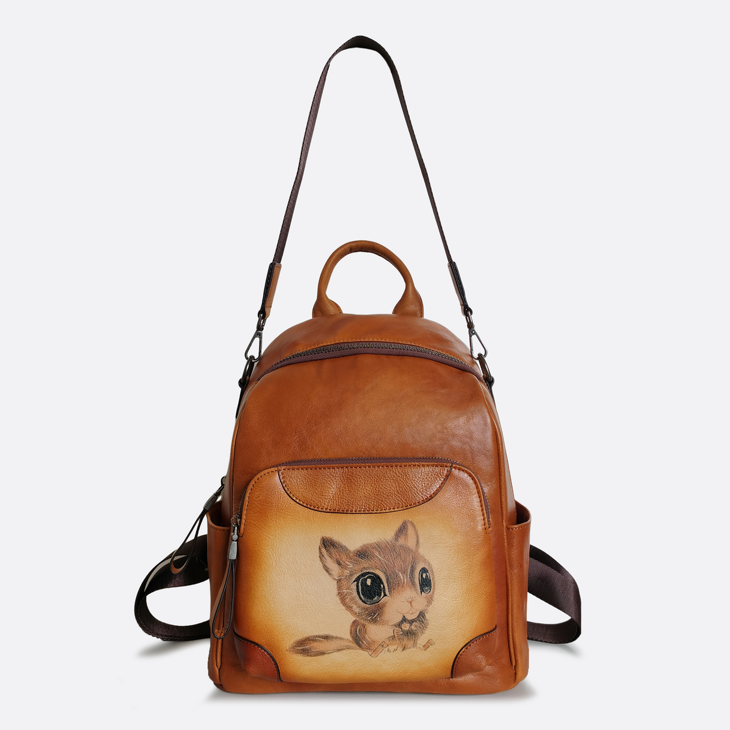 Women's genuine cowhide leather sling bag/backpack Squirrel design