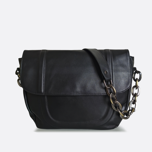 Women's genuine cowhide leather handbag Chain design Messenger sling bag