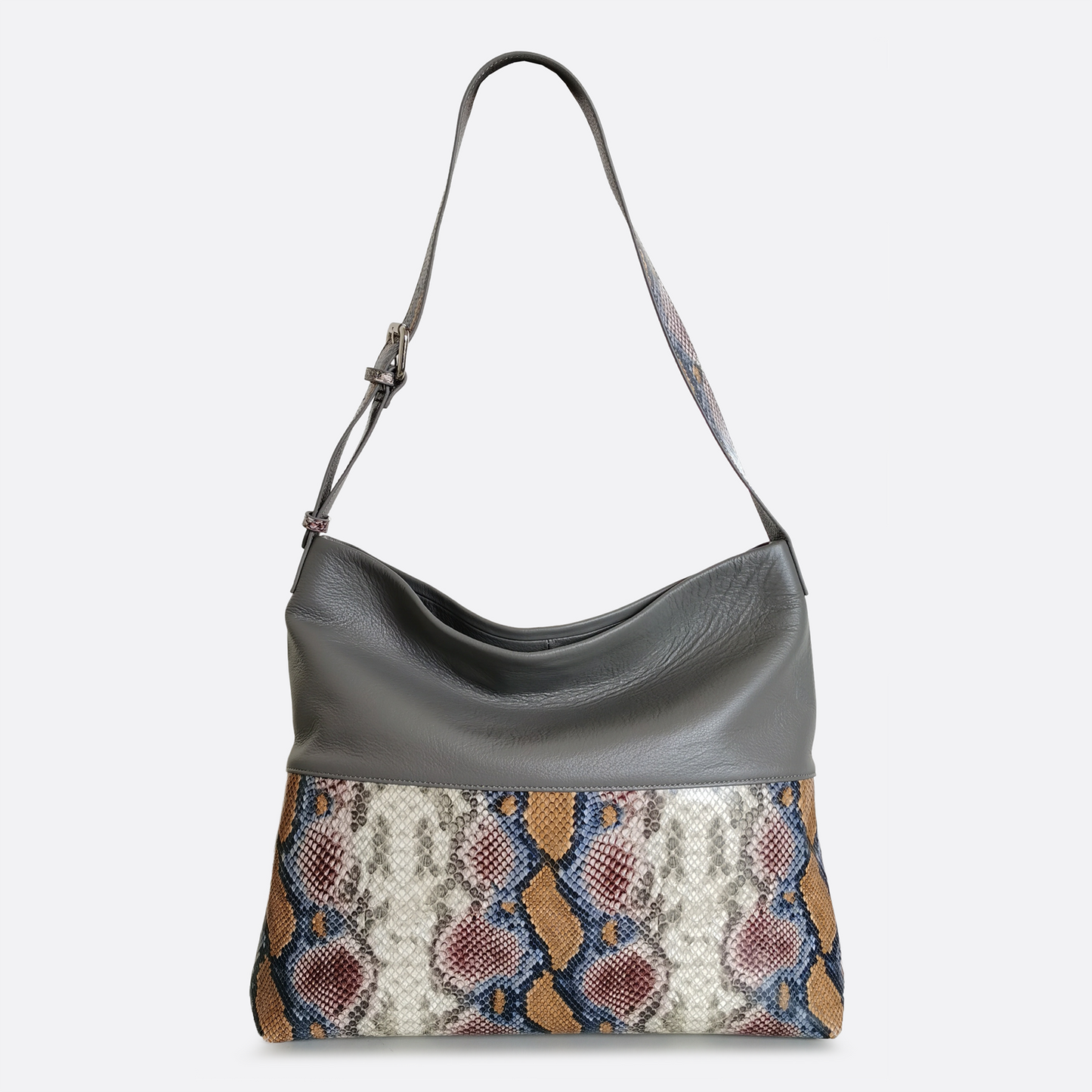 Women's genuine cowhide leather handbag Reza design with python print