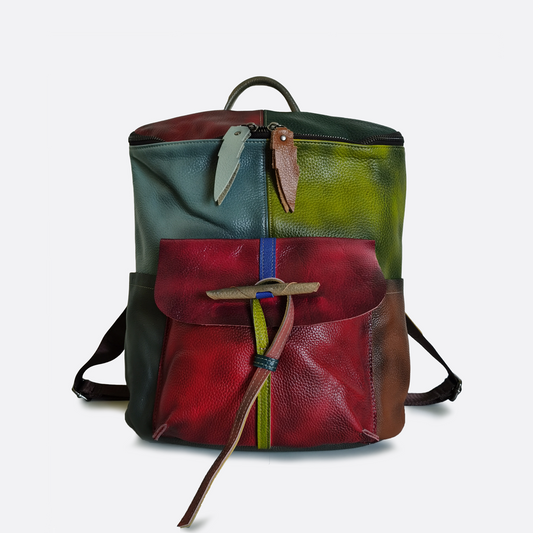 Women's genuine cowhide leather backpack Patchwork design