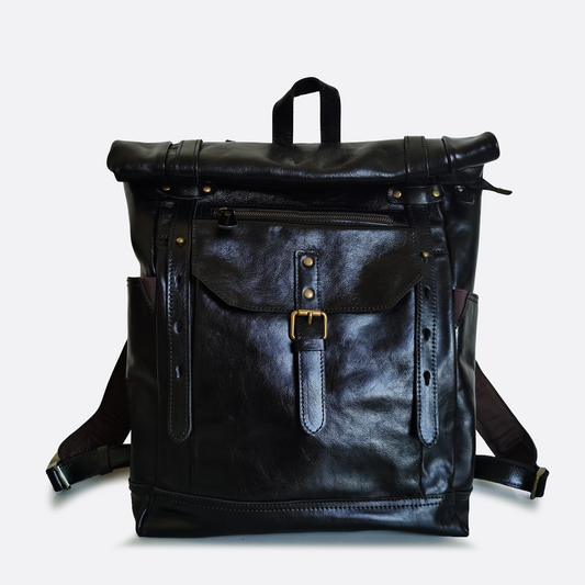 Unisex cowhide leather Torba design Roll top backpack