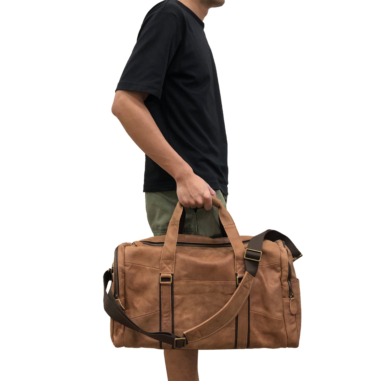 Unisex Women's and Men's genuine cowhide leather duffel travel bag