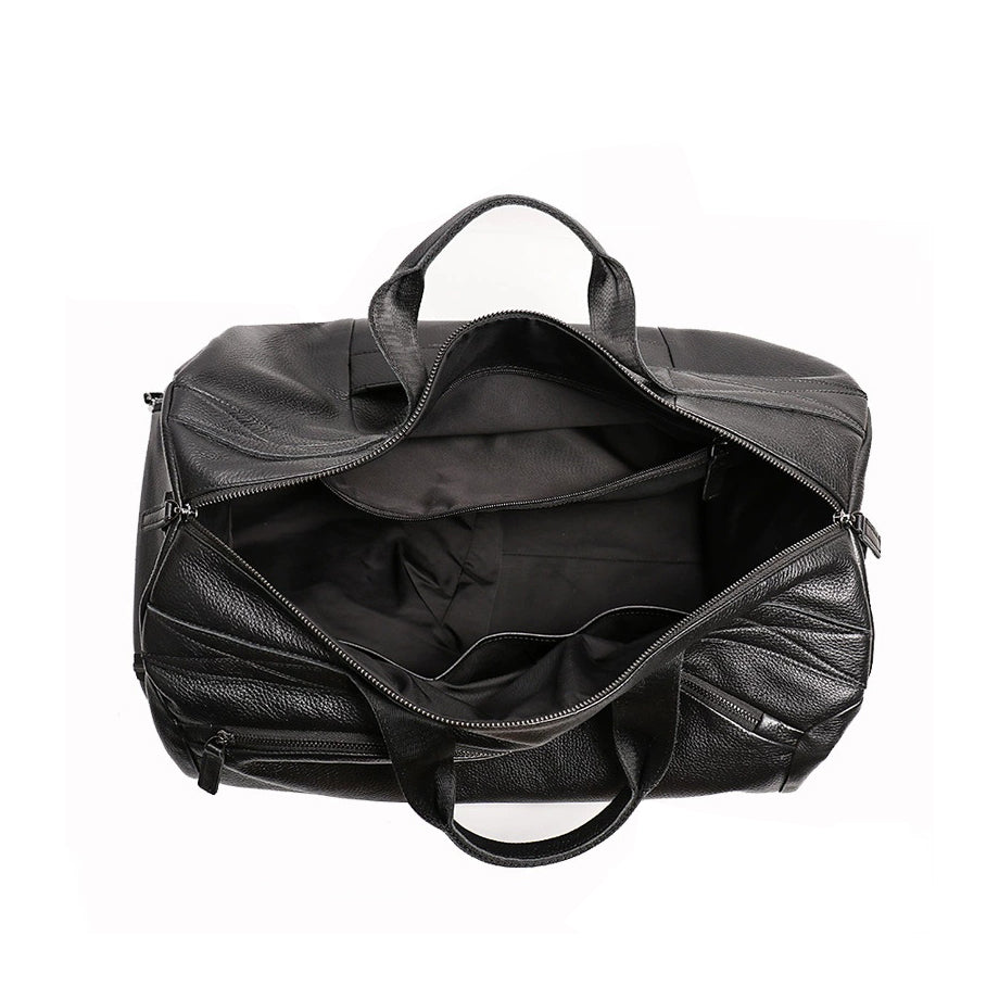 Unisex Women's and Men's genuine cowhide leather duffel travel bag cylinder design