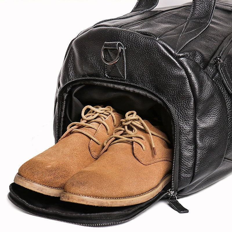 Unisex Women's and Men's genuine cowhide leather duffel travel bag cylinder design