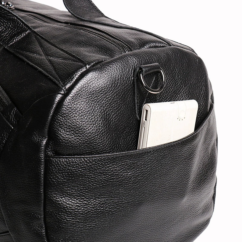 Unisex Women's and Men's genuine cowhide leather duffel travel bag cylinder design