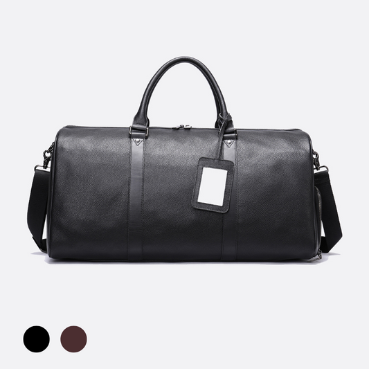 Unisex Women's and Men's genuine cowhide leather duffel travel bag barrel design