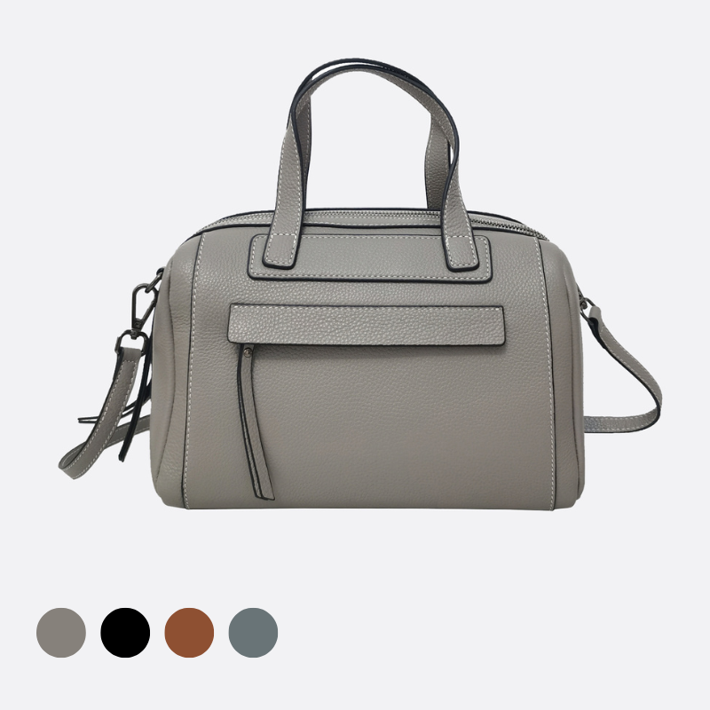 Women's genuine cowhide leather handbag Box V2 design with 2 straps