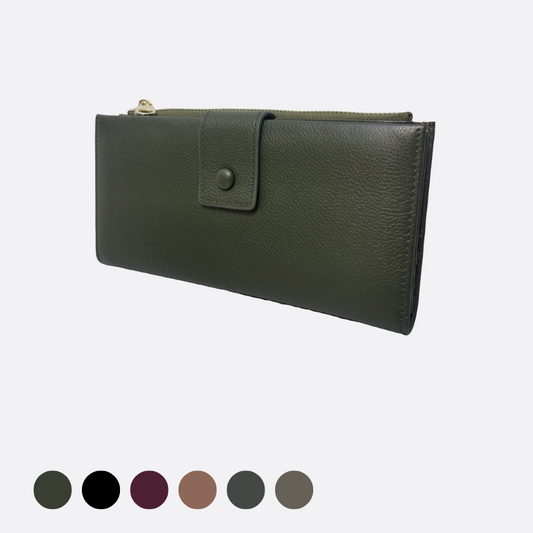 Women's genuine cowhide leather clasp long wallet