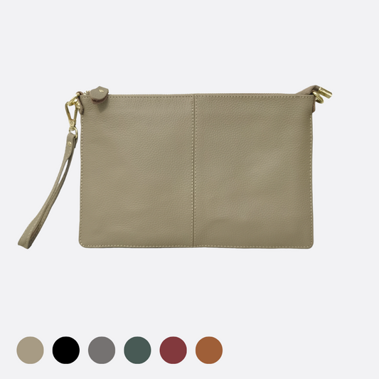 Women's genuine cowhide leather hand clutch with sling