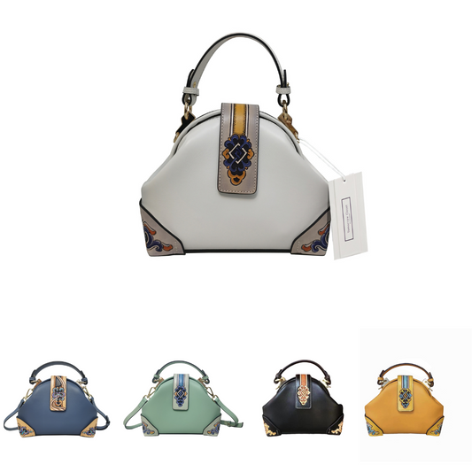 Women's genuine cowhide leather engraved handbag Crescent V2 design