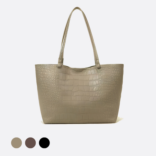 Women's genuine cowhide leather Shopping Tote in crocodile print