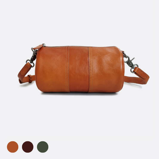 Women's genuine cowhide leather barrel handbag Cylinder design