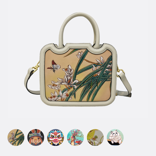 Women's genuine cowhide leather engraved handbag Potter Mini design