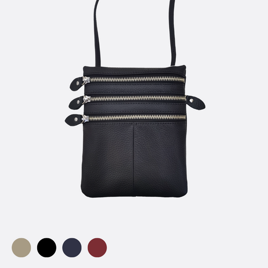 Women's genuine cowhide leather handphone bag Mirren triple zip design