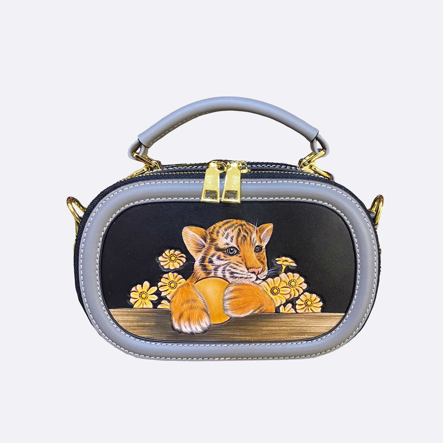 Women's genuine cowhide leather engraved handbag Demi design