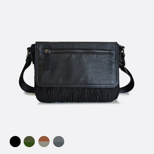 Women's nylon mix genuine cowhide leather messenger bag