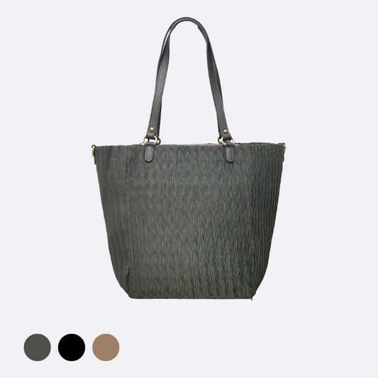 Women's nylon mix genuine cowhide leather Shopping Tote