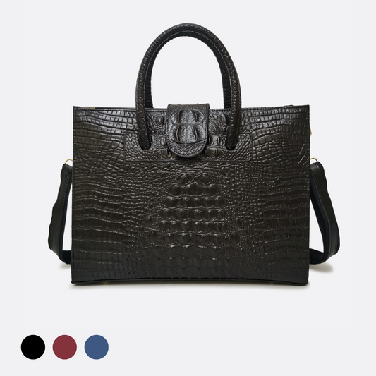 Women's genuine cowhide leather handbag briefcase laptop bag Potter V2 design in crocodile print