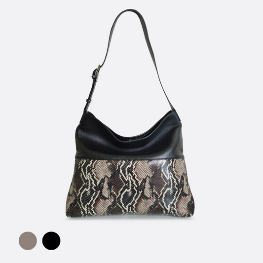 Women's genuine cowhide leather handbag Reza design with python print