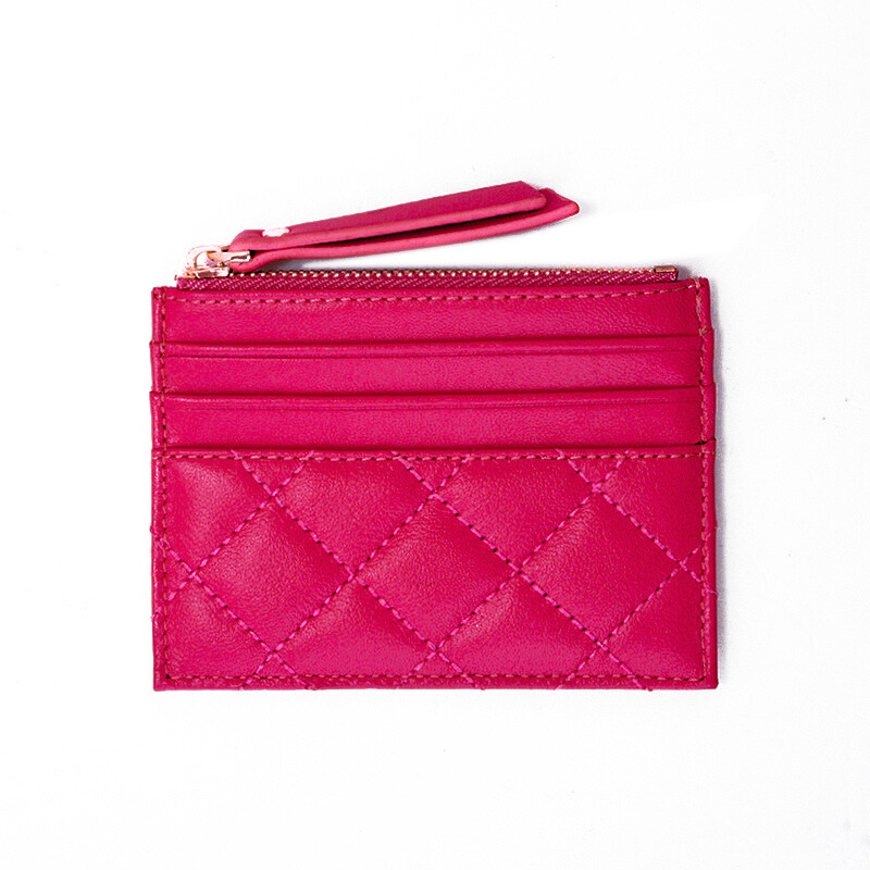 Women's quilted lambskin leather card holder with zip Vyar design