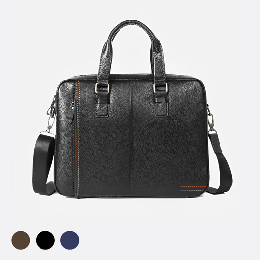 Unisex genuine cowhide leather top handle briefcase laptop bag Seam design