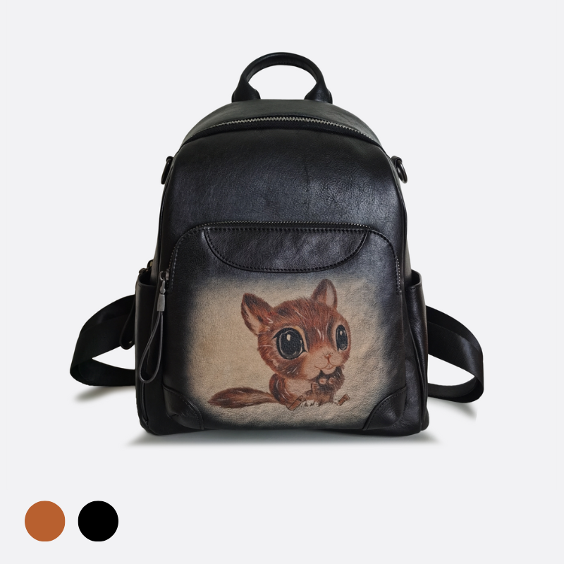 Women's genuine cowhide leather sling bag/backpack Squirrel design