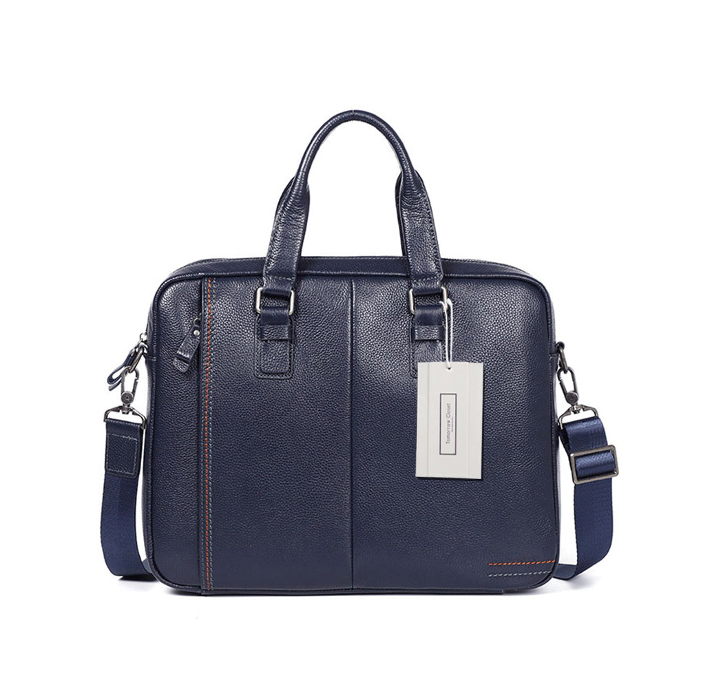 Unisex genuine cowhide leather top handle briefcase seam design by Tomorrow Closet