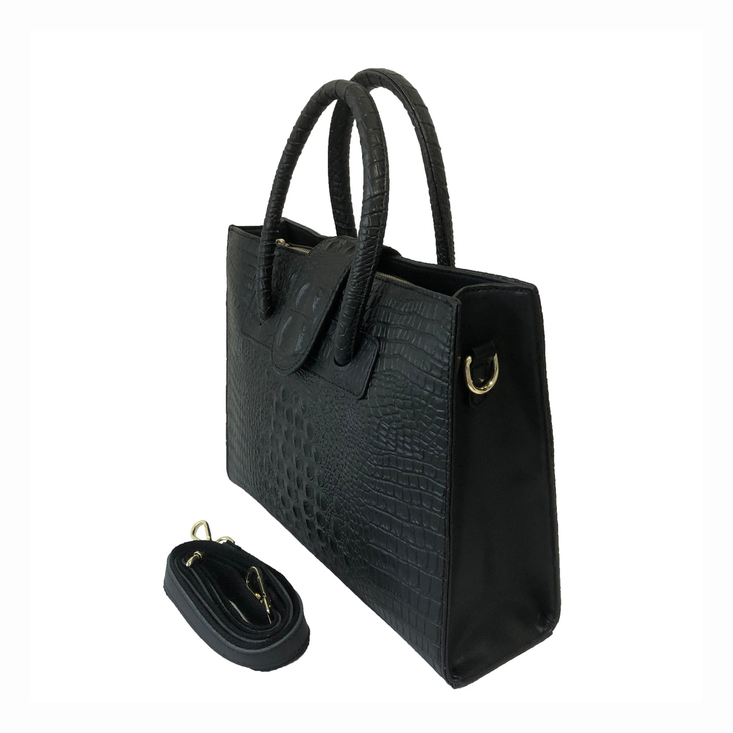 Women's genuine cowhide leather handbag Potter V2 design in crocodile print by Tomorrow Closet