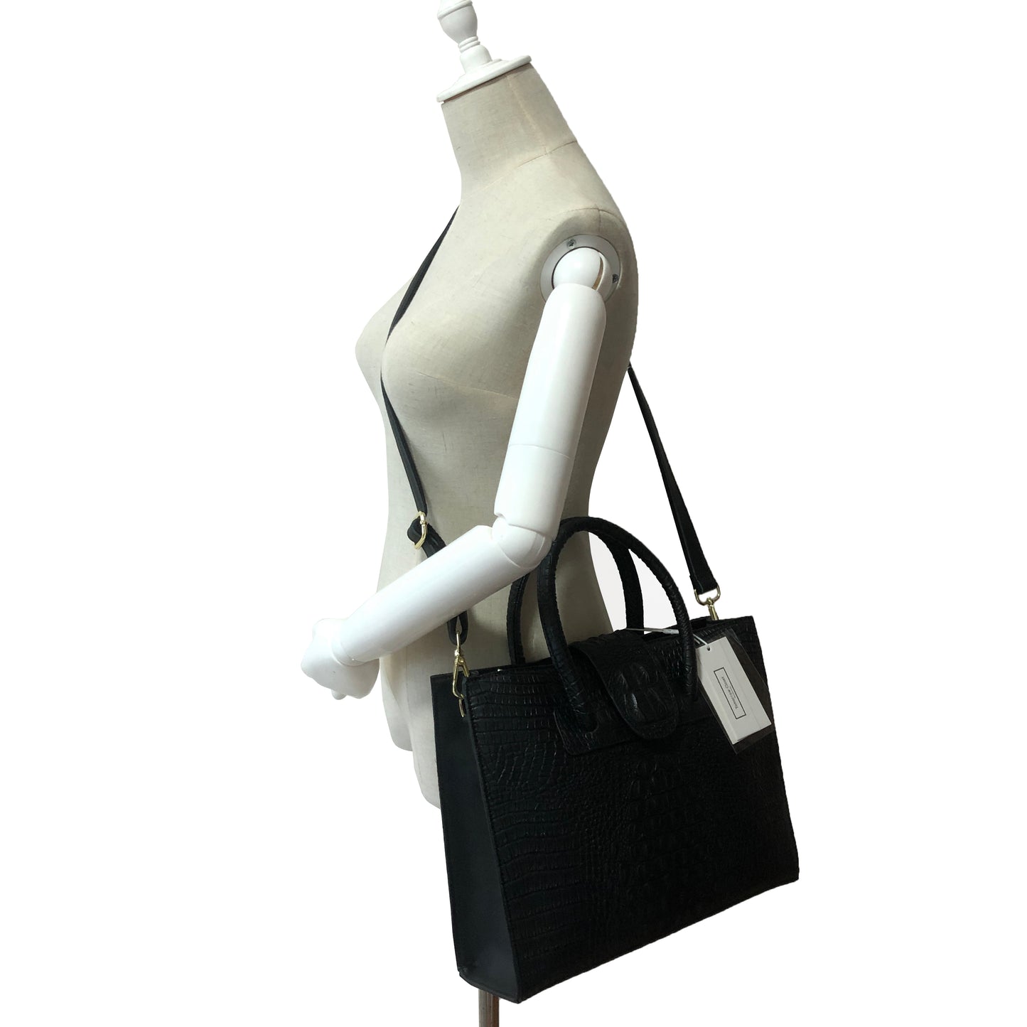 Women's genuine cowhide leather handbag Potter V2 design in crocodile print by Tomorrow Closet