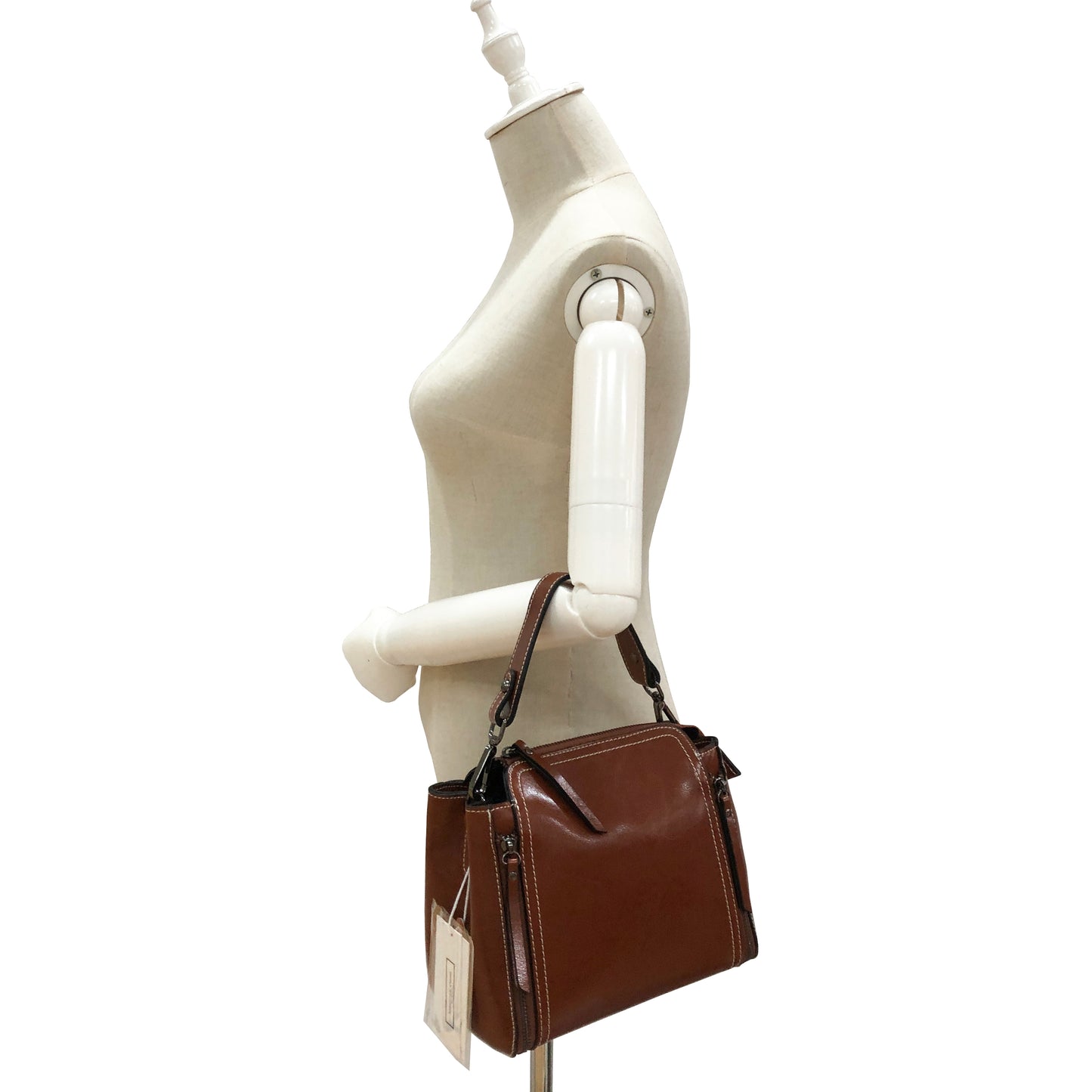 Women's genuine waxed cowhide leather handbag Boling design by Tomorrow Closet