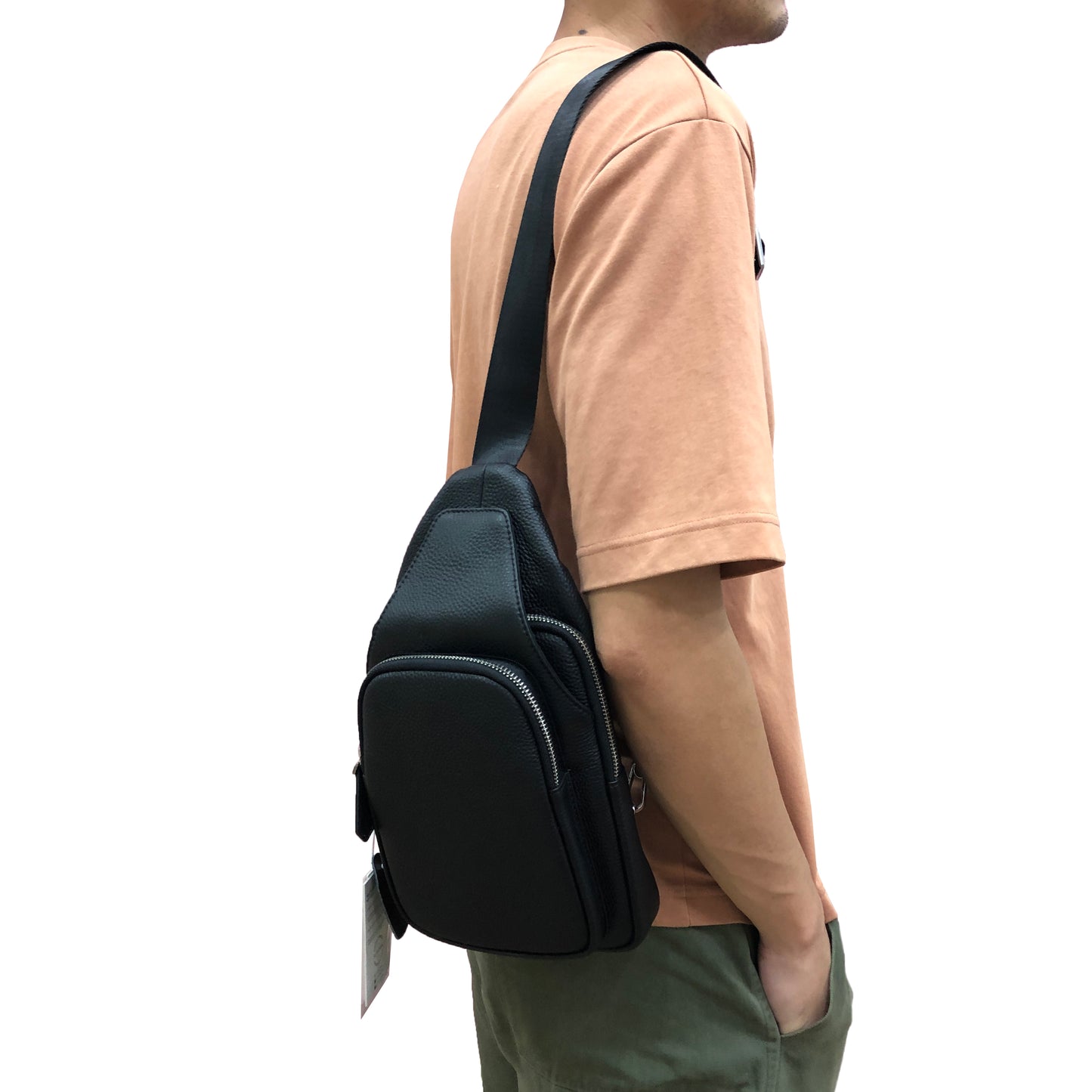 Unisex genuine cowhide leather fanny pack waist bag flap design